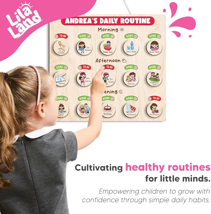 Wooden Chore Chart for Boys, Daily Routine Chart for Kids, Visual Schedule, Chore Reward Chart, Bedtime Morning Routine Chart for Toddlers (07)