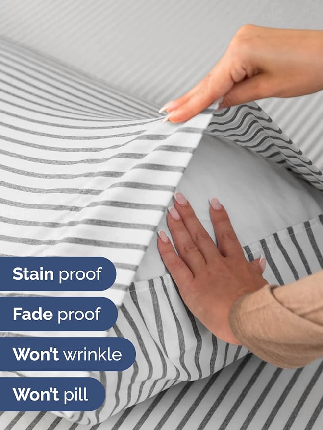 Extra Deep King Sheet Set - 6 Piece Breathable and Cooling Sheets - Hotel Luxury Bed Sheets Set - Easy Fit - Soft, Wrinkle Free and Comfy Sheets Set - Grey Striped Sheet Set with Extra Deep Pockets