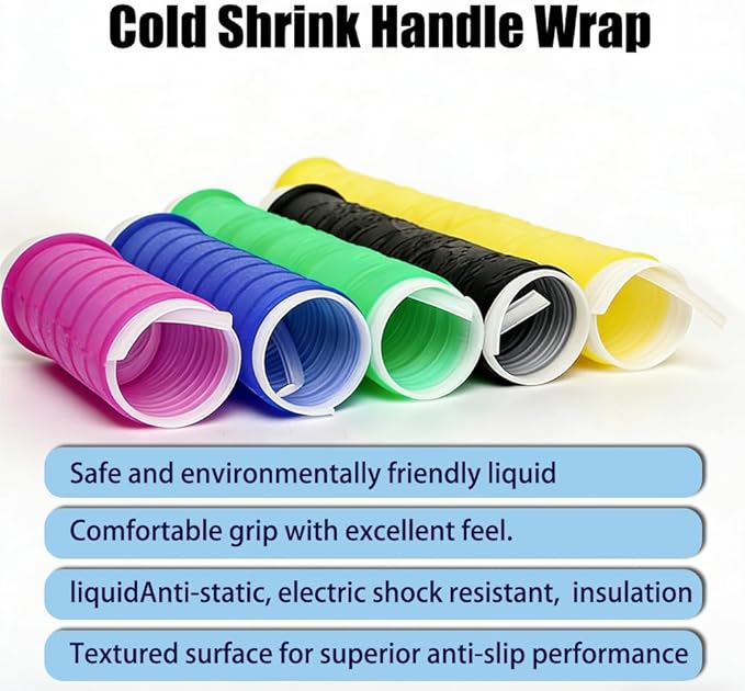 2 Pcs Cold Shrink Handle Wrap with Textured Grip – Silicone Non-Slip Cover for Secure Tool & Sports Handles – Durable, All-Weather Cold-Shrink Sleeve for Comfort & Control