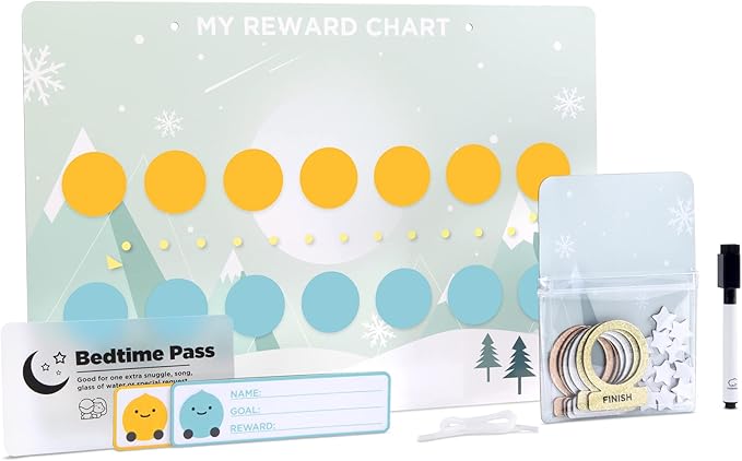 LitteHippo Magnetic Star Reward and Behavior Chart - Rewards Board for Potty and Sleep Training - Chores Chart for Toddlers - Responsibility Chart for Kids at Home (Includes Bonus Bedtime Pass)