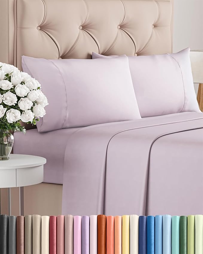 Twin 4 Piece Sheet Set - Cooling & Breathable Bed Sheets - Hotel Luxury Bed Sheets for Women, Men, Kids & Teens - Bedding w/Deep Pockets & Easy Fit - Soft & Wrinkle Free - Twin Light Lavender Sheets
