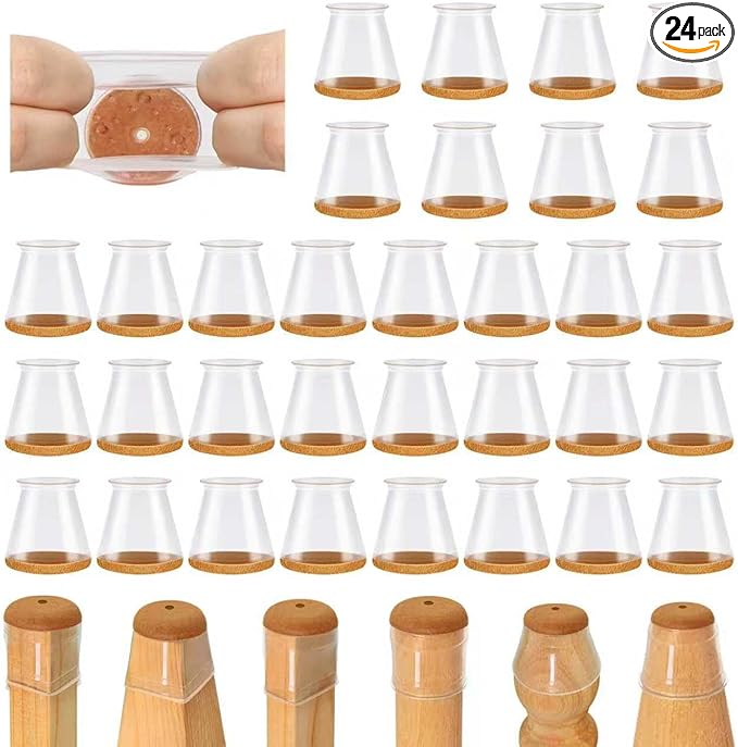 32 Pcs Chair Leg Floor Protectors for Hardwood Floors Silicone Covers to Protect Wood Tile Floors Scratches Felt Pads Furniture Leg Caps No Noise (Fit:0.5"-0.89")