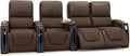 Seatcraft Apex Zero-Gravity CoolZero Italian Leather Home Theater Seating, Powered Headrest, Powered Lumbar, Powered Recline, Row of 4 Right Loveseat, Brown