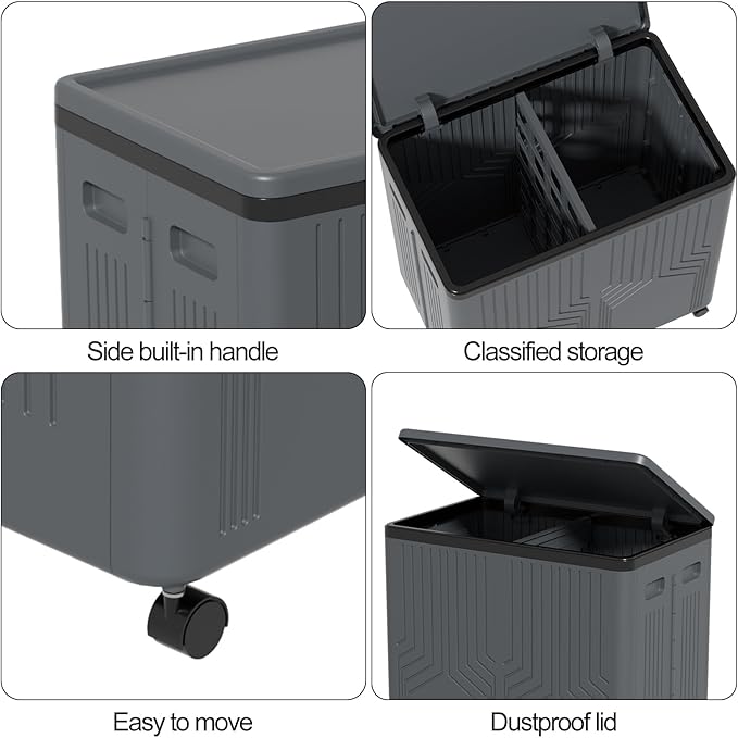 130 L Large 2 Section Laundry Hamper, Plastic Rolling Laundry Basket with Wheels, Grey