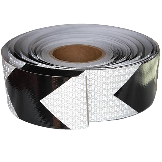 Black White Reflective Tape Outdoor Waterproof 3 inch X 166 feet, High Visibility Hazard Conspicuity Safety Industrial Marking Tape