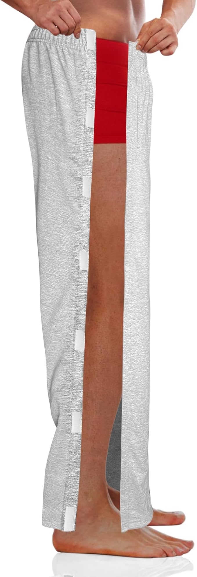 Men's Tearaway Pants for Post Surgery 2 Side Velcro Breakaway Open Bottom Sweatpants Women Loose Fit Rip Off Cotton Pants