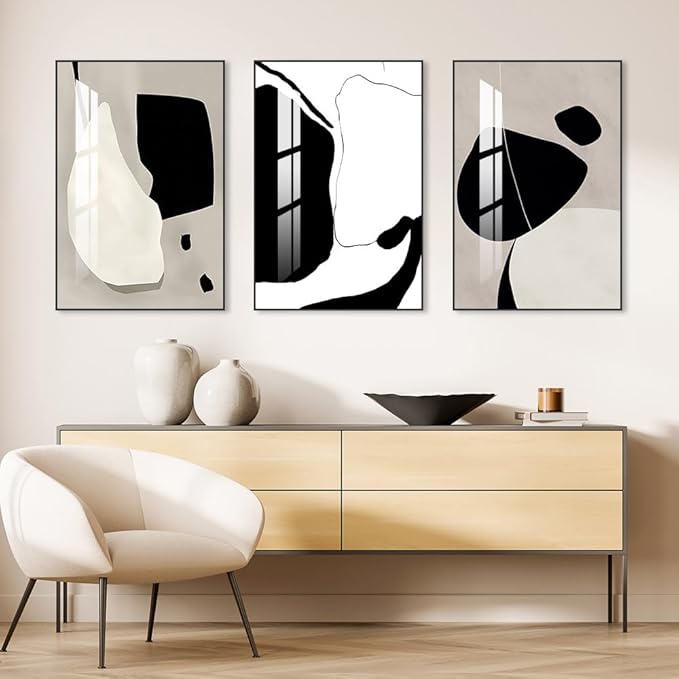Abstract Wall Art Prints, Framed Wall Art for Living Room, Bedroom, Dining Room, Nursery, Office, Kitchen, Bathroom (White, 24"X 32" X 3 panel)