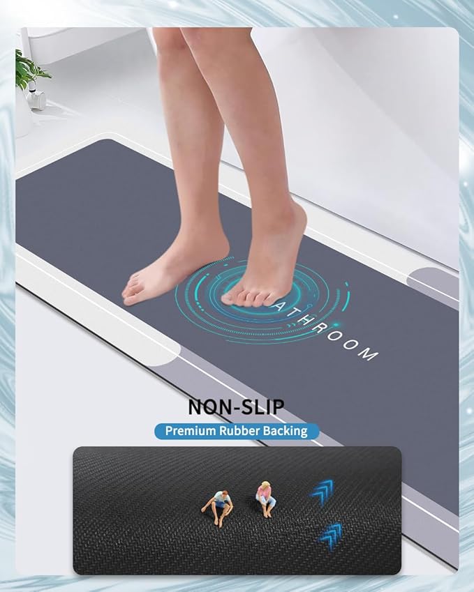 Bath Mats 17x70 Inch, Modernized Magic Mat Bathroom, Rubber Anti Slip Quick Drying Absorbent Bathroom Rug, Shower Room Rugs for in Front of Bathtub, Sink, Gray