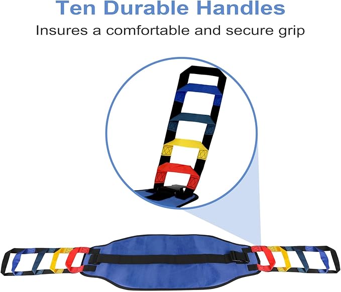 Transfer Belt Transfer Sling - Padded Gait Belt - Heavy Duty Patient Lift, Mobility Standing and Lifting Aid for Disabled, Elderly, Injured - Safely Move from Bed and Wheelchair (Blue)