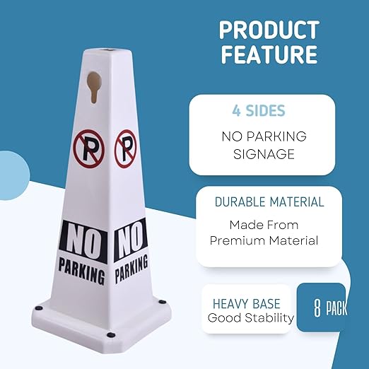 BESEA White No Parking Cone White Caution 4 Sided No Parking Cone Reserved Parking(8pack)