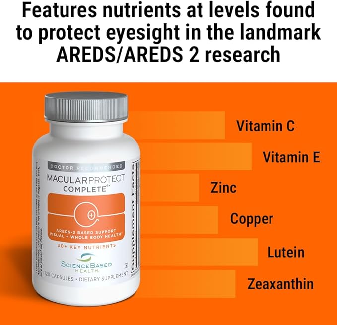 ScienceBased Health MacularProtect Complete – AREDS 2 Eye Health Supplement & Daily Multivitamin – 30+ Nutrients with Lutein & Zeaxanthin – Supports Vision & Whole Body Health – 120 Capsules
