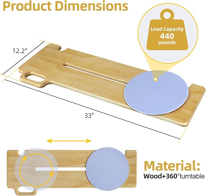 Transfer Board Patient Slide Assist Device for Transferring Patient Elderly, and Disabled from Wheelchair to Bed, Toilet, Bathtub, Sliding Boards Platform with Single Handle (33" x 12" x 0.7")