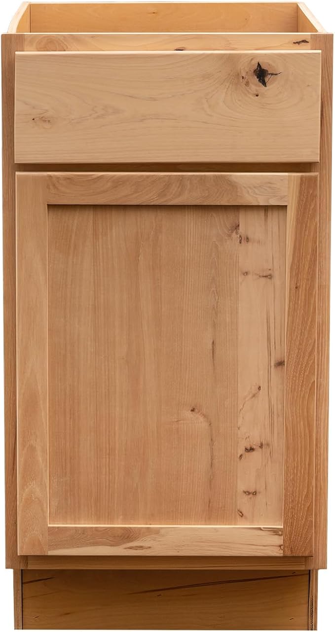 Quicklock RTA (Ready-to-Assemble) | Base Kitchen Cabinets - Shaker Style | Made in America (Raw Hickory, 12" Wx34.5 Hx24 D Base)