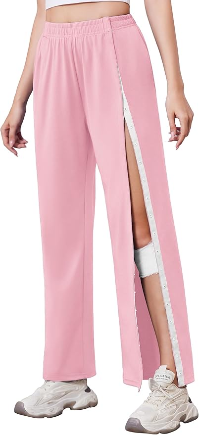 Deyeek Tear Away Pants for Women Side Slit Snap Sweatpants Loose Fit Post Surgery Casual Adaptive Clothing with Pockets