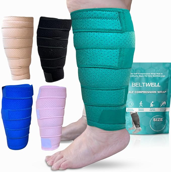 Beltwell® Adjustable Calf Compression Wrap for Swelling, Edema, Lipedema – Easy Leg Compression Sleeve for Circulation, Heaviness, Pain Relief – Ideal Lymphedema Leg Wrap