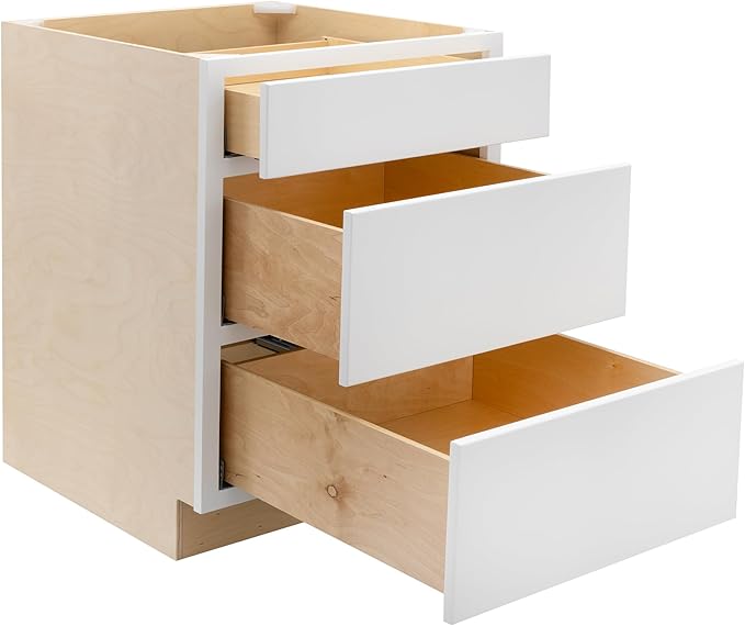 Quicklock RTA (Ready-to-Assemble) | Base Kitchen Cabinets - Shaker Style | Made in America (Pure White, 36" Wx34.5 Hx24 D 3 Drawer)