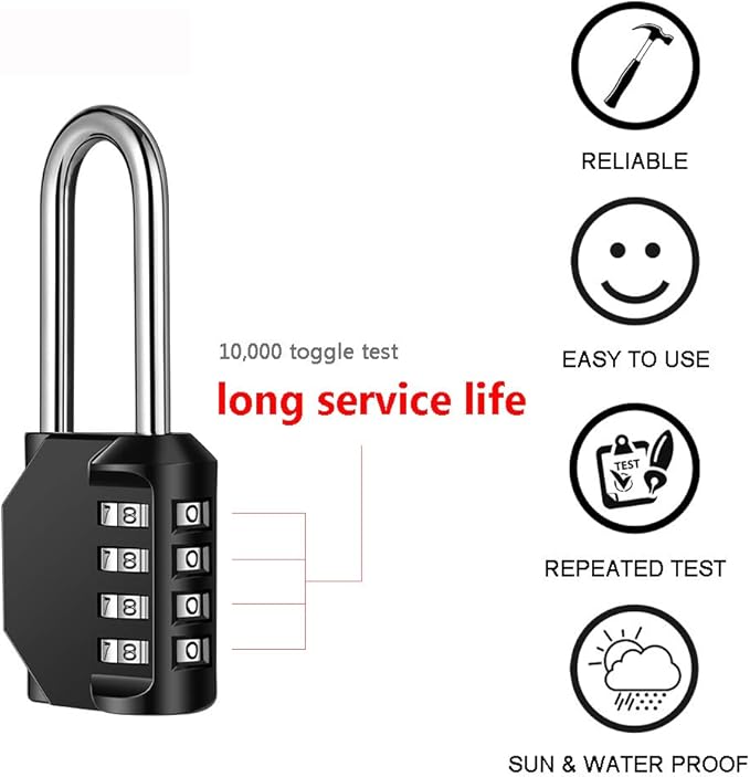 2 Pack disecu 2.2 Inch Long Shackle Combination Lock, 4 Digit Outdoor Waterproof Padlock for School Locker, Gym Locker, Storage Unit, Gate, Fence, Toolbox, Cabinet (Black)