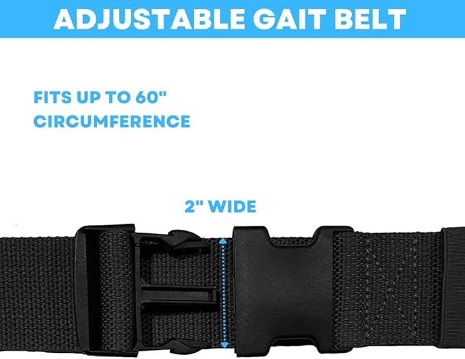 Gait Belt with Plastic Buckle by LiftAid - Transfer and Walking Aid with Belt Loop Holder for Assisting Therapist, Nurse, Home Care - 60"L x 2"W (Black)