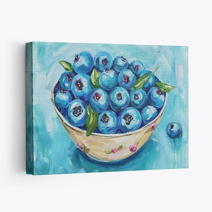 Elivita Fresh Blueberry Design 3 Horizontal Canvas Art Print Home Decor Pictures Poster for Bedroom Living Room Bathroom Office With Framed