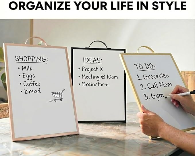 Small Whiteboard 12 x 16 Inch Magnetic Dry Erase Board with Handle | Rose Gold Aluminum Frame | Double-Sided Portable Board for Home, Office, Reception, Events | 2 Markers, Eraser & 2 Magnets