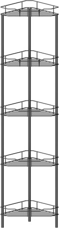 5 Tier Floor Standing Corner Shower Caddy Organizer Shelf with Hooks, Bathroom Shelves Stand Rack, Black