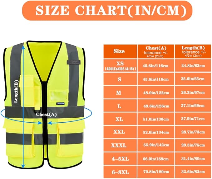 A-SAFETY Hi Reflective Safety Vest,Hi Vis Bright Neon Colors Safety Vest with 4 Reflective Strips 7 Pockets(Yellow Small)