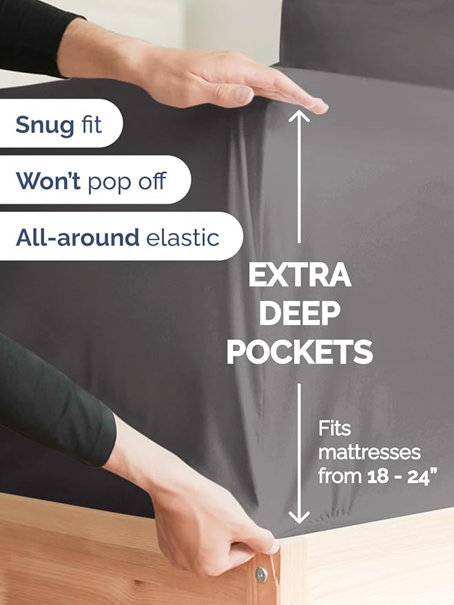 Extra Deep Cal King Sheet Set - 6 Piece Breathable & Cooling Sheets - Hotel Luxury Bed Sheets Set - Easy & Secure Fit - Soft, Wrinkle Free & Comfy Sheets Set - Grey Sheet Set with Extra Deep Pockets