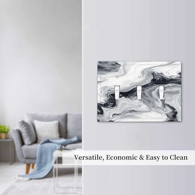 Abstract Marble Ink Texture Grey Marble Print Decorative Switch Plates 3 Gang Wall Plate Triple Toggle Light Switch Cover Faceplate Electrical Wall Panels for Bathroom Kitchen Decor