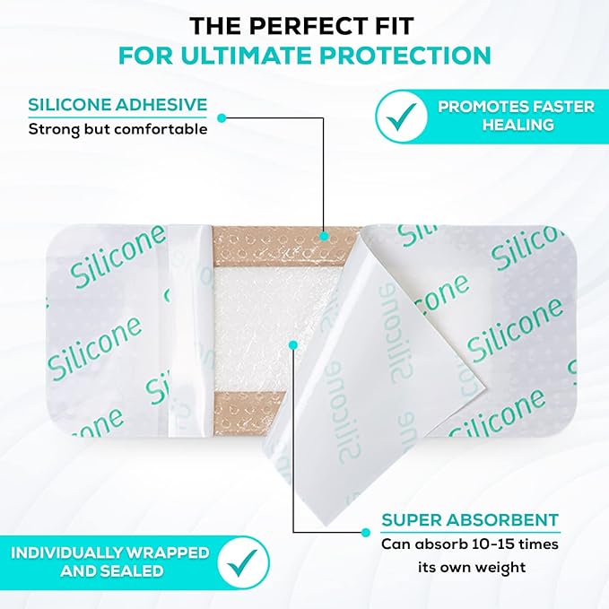 MedVanceTM Silicone - Bordered Silicone Adhesive Foam Dressing, 2"x5" (1.2"x3.4" pad) Box of 5 dressings