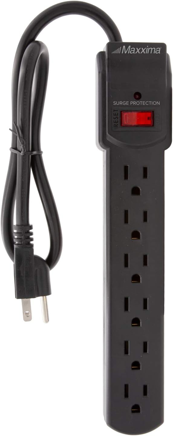 Maxxima 4-Pack 6 Outlet Power Strip Surge Protector - 300 Joules, Features Red On/Off Switch, Powers Multiple Electronics and Devices Simultaneously, Perfect for Home Appliances - Black