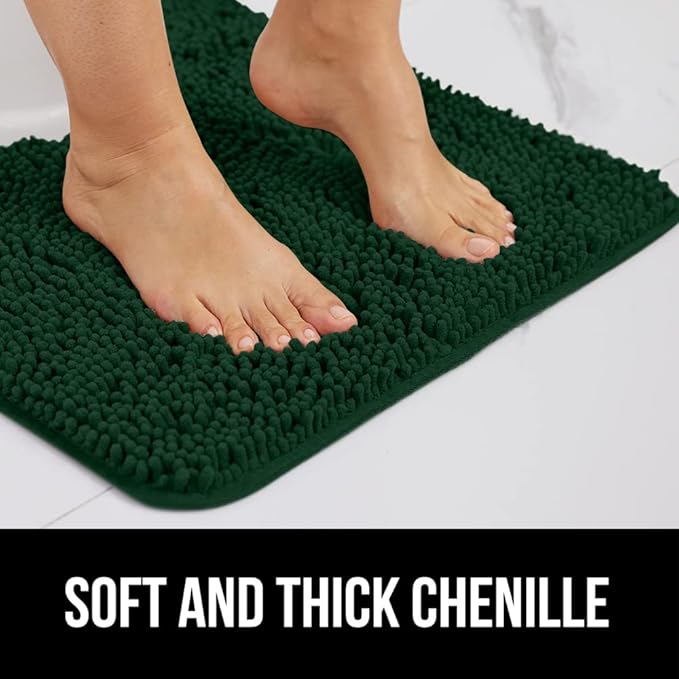 GORILLA GRIP Bath Rug Mat 30x20, Thick Soft Absorbent Chenille, Quick Dry Microfiber Mats, Rubber Backing Washable Shower Floor Rugs, US Designed Bathroom Bathmat Home Decor Accessories, Hunter Green