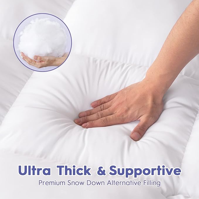 ABENE Twin XL Size Mattress Topper for College Dorm Essentials, Extra Long Mattress Pad Pillowtop, Soft Plush Mattress Cover Bed Topper with Deep Pocket, Overfilled Down Alternative Filling, White