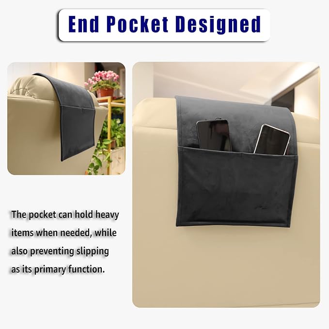 Headrest Pillow with Pearl Cotton Filling - Non-Slip Headrest Cushion for Recliners, Sofas and Loveseats (Black)