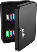 Flexzion Key Cabinet Key Lock Box Wall Mount with 60 Key Holder Organizer Locker Case, Colored Key Tags & Hooks Wall Mounted Lock Box for Keys Storage, Homes, Property, Hotels, Business (Black)