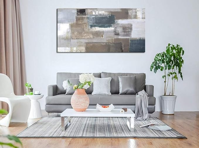 arteWOODS Large Abstract Wall Art for Living Room Decoration Modern Abstract Brown Gray Blocks Painting Picture Prints for Office Wall Decor Home Decorations Framed Ready to Hang 24" x 48"