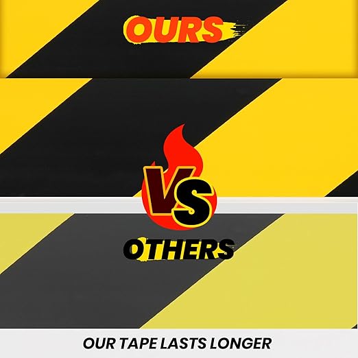 ADHES Black & Yellow Hazard Warning Safety Tape, 2 Inch x 35 Yards x 2 Rolls High Visibility Wear Resistant Floor Marking Caution Tape for Indoor & Outdoor, Gym, Factory, Parking, School and More