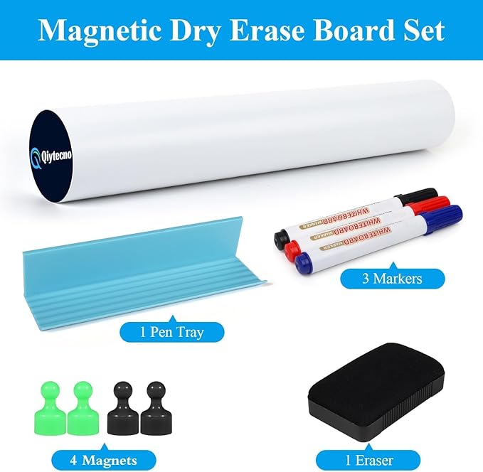White Board Sticker Adhesive Backing, 48" x 36" Magnetic Dry Erase Board Contact Paper Stick on Wall, Whiteboard Sheet for Teacher Kids Classroom, Include Markers, Eraser with Magnet
