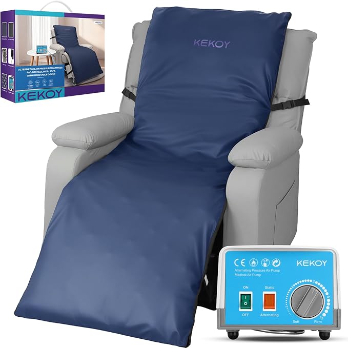 Kekoy Alternating Air Pressure Mattress Pad for Recliner Chair, Upgraded Anti-Slip Design, Pressure Relief Cushion & Bedsore Prevention for Elderly, Quiet Pump, Waterproof Cover for Home Hospital Use