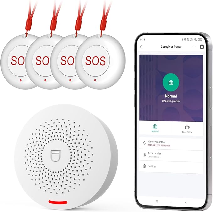 Caregiver Call Button Wireless Call Button for Elderly at Home,WiFi Panic Button,Life Alert Systems for Seniors No Monthly Fee (whiter4)