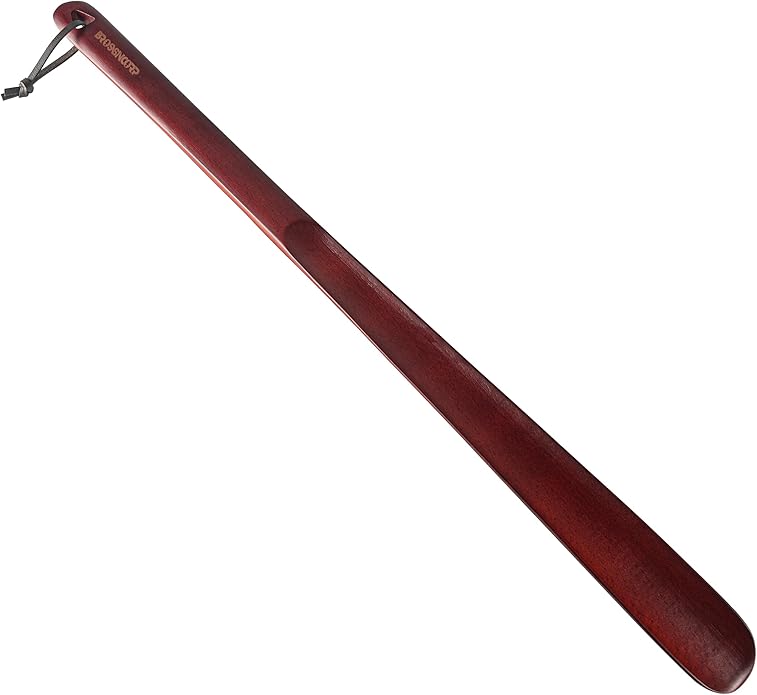 Wooden Shoe Horn Long Handle For Seniors 23.6" Easy Wear Helper Shoehorns Women Kids Baby Elderly Hanging Rings