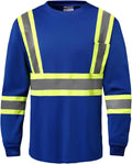 Hi Vis Safety Long Sleeve Shirts，High Visibility Class 3 T Shirts with Reflective Strips and Pocket, Quick Dry Mesh Construction Work Shirt for Men/Women (Blue,5XL)