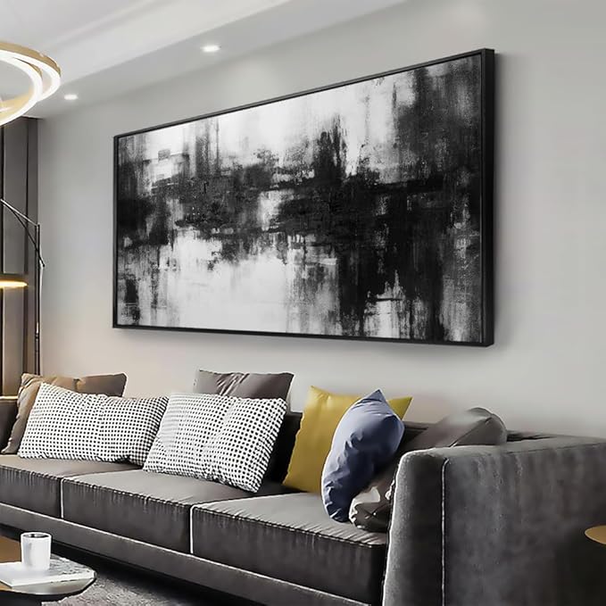 Abstract Wall Art Large Size Framed Home Artwork Decor Black and White Modern Minimalist Canvas Painting Living Room Decor for Bedroom Office Wall Decor 29"x58"