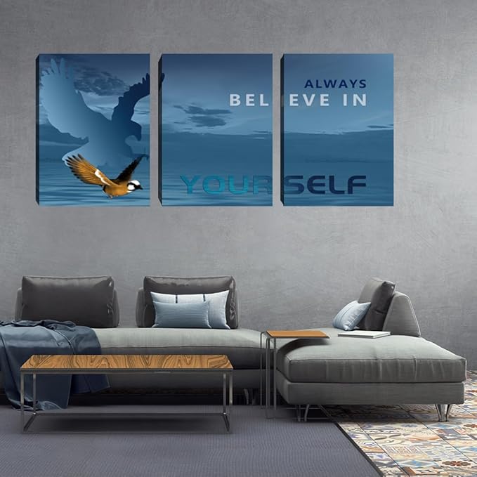 3 Pieces Modern Entrepreneur Quotes Posters Prints Motivational Office Canvas Wall Art Moitvational Wall Art Eagle Picture Motivation Blue Decoration for Living Room Bedroom(72''Wx36''H)