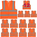 zojo Normal Visibility Reflective Vests,12PCS, Adjustable Size,Thin Safety Vest for Outdoor Works, (Neon Orange Thin Version)