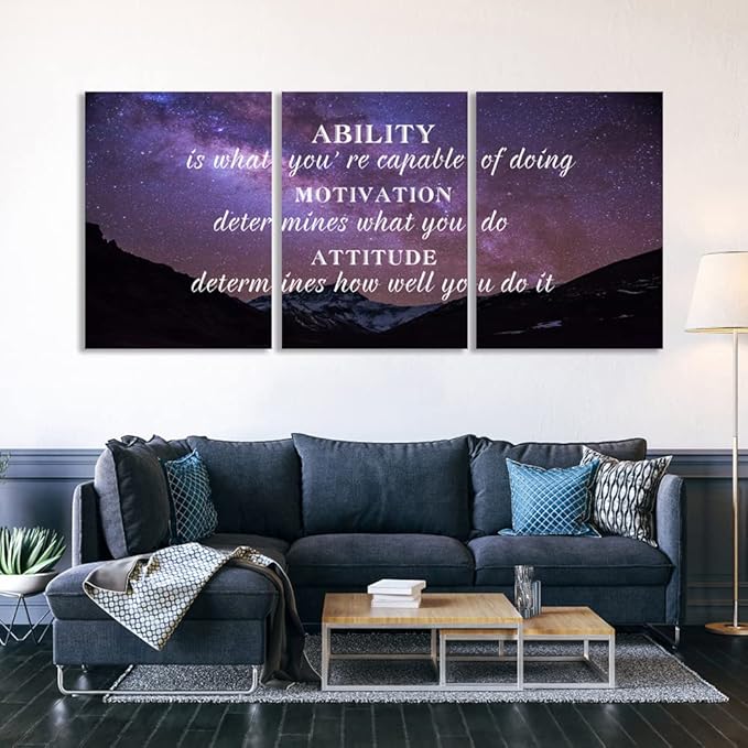 Unbruvo Motivational Wall Art Canvas Inspirational Wall Art Office Decor 3 Pieces Positive Quotes Landscape Painting Pictures Print Artwork Home Decor for Living Room Bedroom(72" Wx36 H)