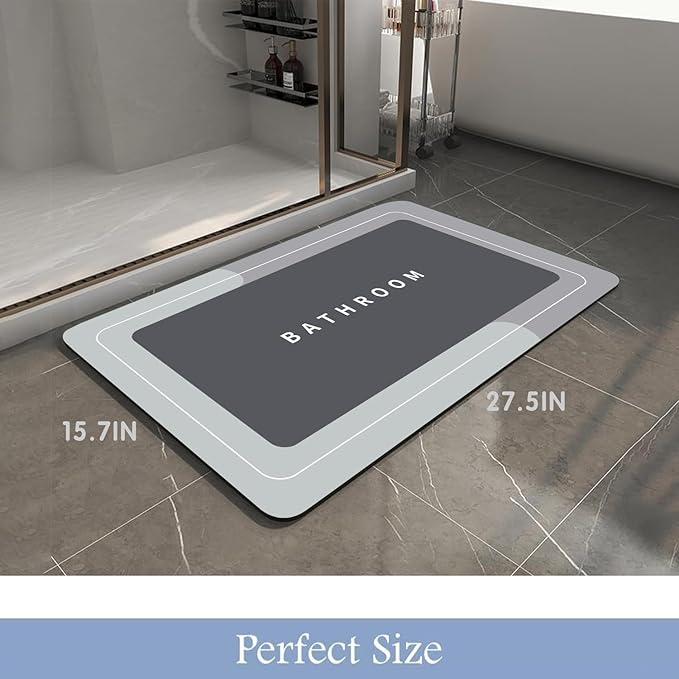 Bath Mat, Quick-Drying Non-Slip Thin Bathroom mat Super Absorbent Bath mats Rug-Bath Mats for Bathroom Floor Bathtub Vanity-Bathmat Bath Rug Easy Care Grey 27.5" x15.7"