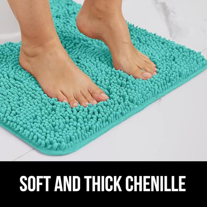 GORILLA GRIP Bath Rug Mat 44x26, Soft Absorbent Chenille, Quick Dry Microfiber Mats, Rubber Backing Washable Shower Floor Rugs, Bathmat Runner, US Designed Bathroom Home Decor Accessories Turquoise