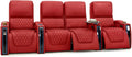 Seatcraft Apex Zero-Gravity CoolZero Italian Leather Home Theater Seating, Powered Headrest, Powered Lumbar, Powered Recline, Row of 4 Middle Loveseat, Red