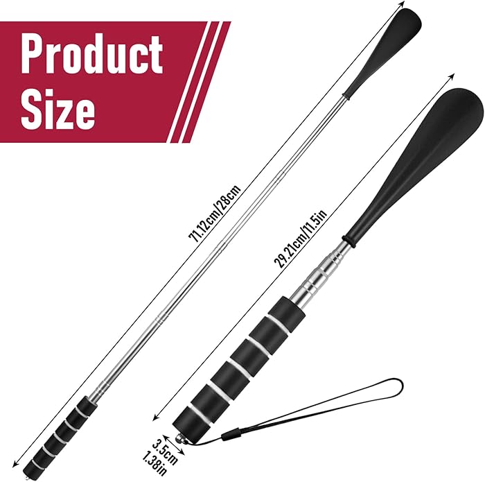 Shoe Horn Retractable, Stainless Steel Telescopic Long-Handle Shoehorn Extendable Shoe Horn for Men Women Kids Seniors