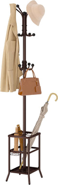 FAVOOSTY Coat Rack Freestanding,Coat Rack Stand with Umbrella Holder,Metal Coat Tree with 12 Hooks,Tree Clothes Hat for Entryway, Hallway, Bedroom, Living Room & Office -Brown